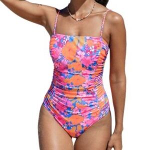 Cupshe Women’s Swimsuit Floral One Piece - Pink and Orange Size XL
